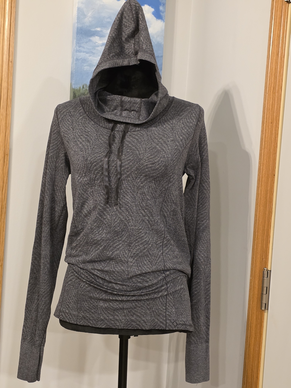 Charcoal-colored athletic  hoodie from Moving Comfort in Women's Large
